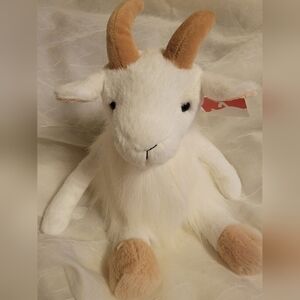 Adorable White and Tan Stuffed Goat Toy